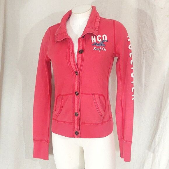 Hollister Button Up Sweat Shirt - Coral - Medium - Picture 1 of 13
